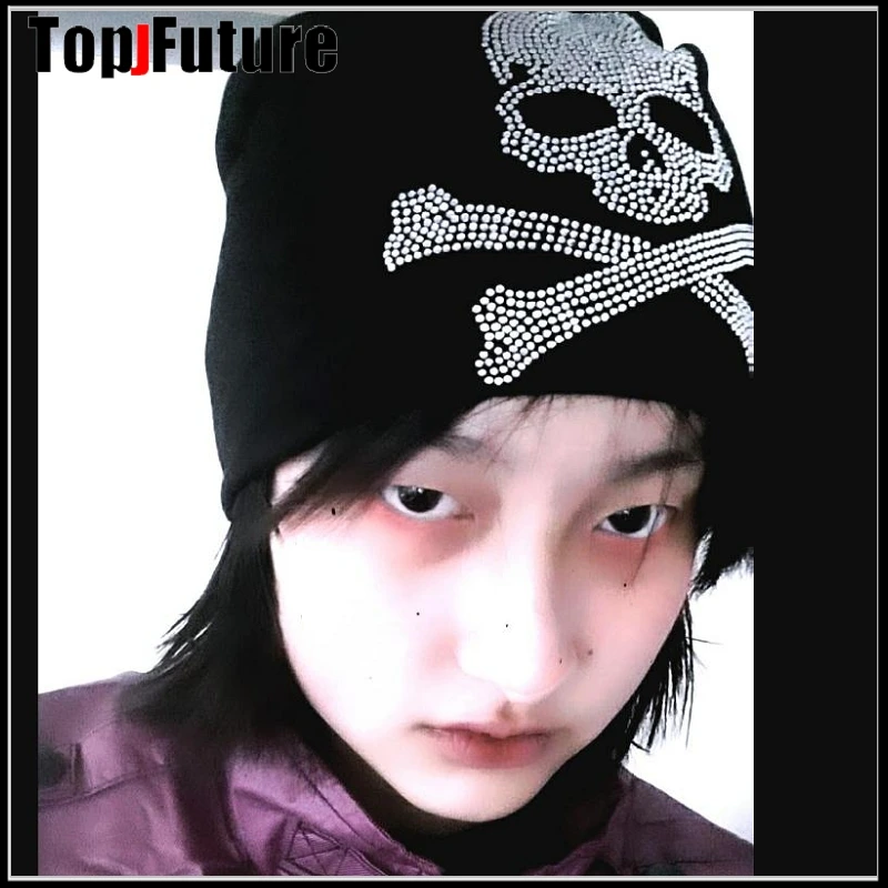 Harajuku Gothic Skull Hats bling bling crystal Women Girls men Caps Streetwear punk Decorative punk Lolita cosplay hat hat