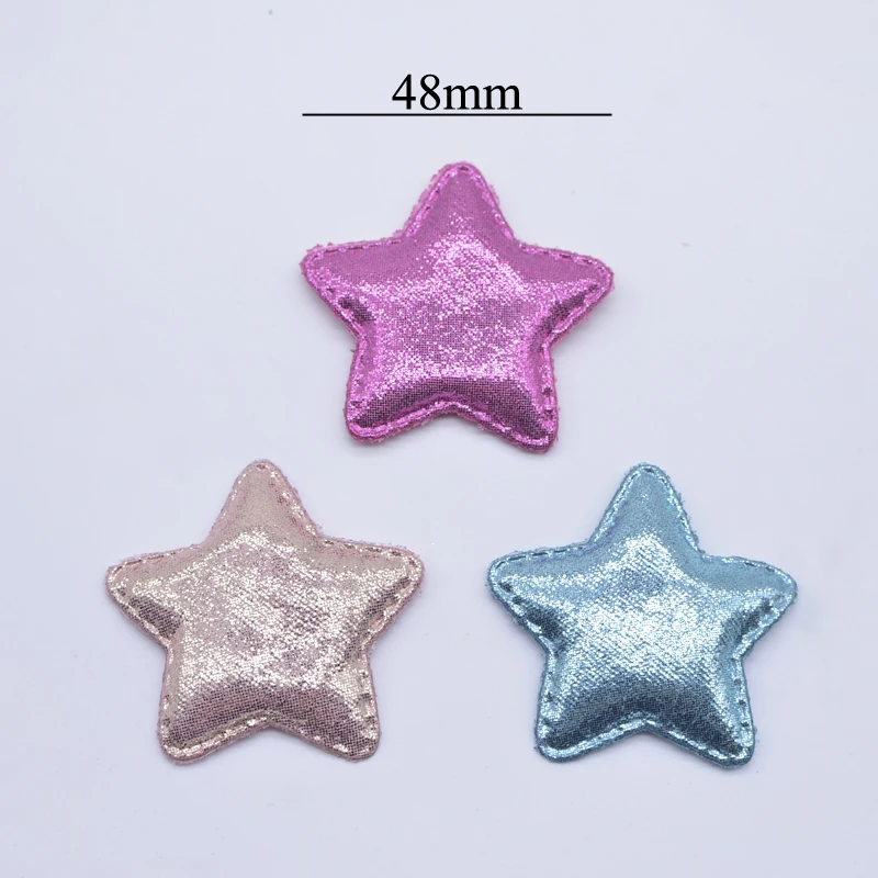 12Pcs 48mm Padded Glitter Cloth Star Appliques for DIY Clothes Patches Handmade Headwear Hair Clips Bow Decor Accessories