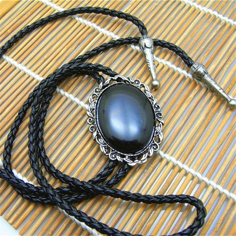 Fashion Trend Bolo Tie Oval Leather Rope with Stone - Stylish Accessory for Men