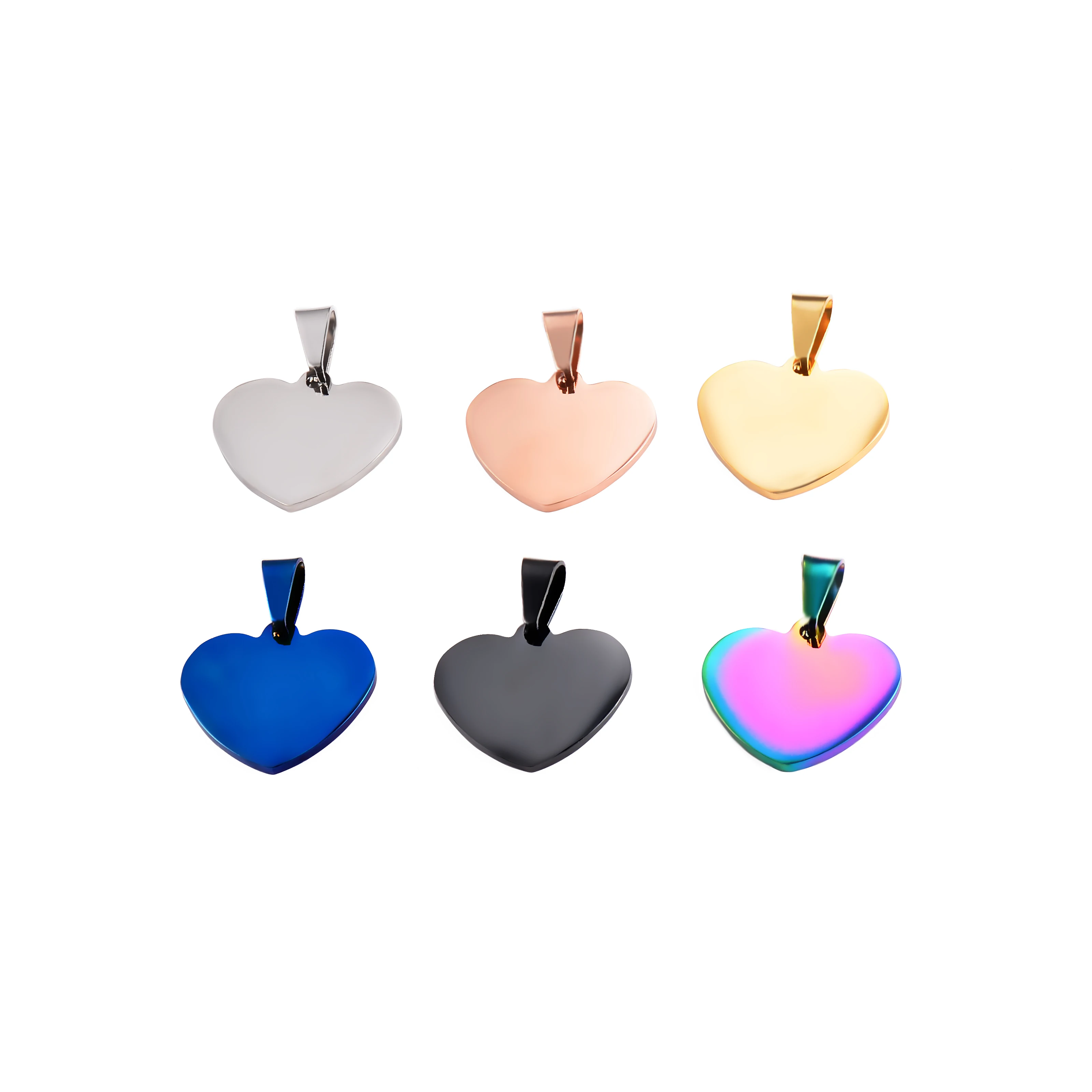 5Pcs 6 Colors 21mm*24mm /33mm*34mm Custom Carving Stainless Steel Blank Stamping Tags Pendants Love Heart for Necklaces