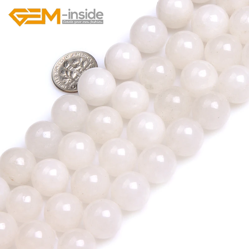 Round White Jades Beads For Jewelry Making Loose Bead For Jewelry Making Strand 15\