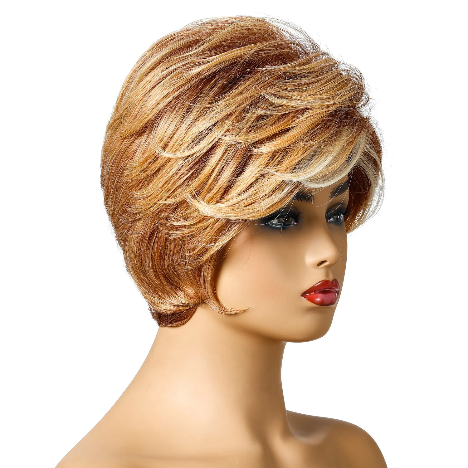 OUCEY Short Wigs Women Straight Wigs For Women Black Brown Blonde Wig Heat Resistant Synthetic Hair Pixie Cut Wig With Bangs