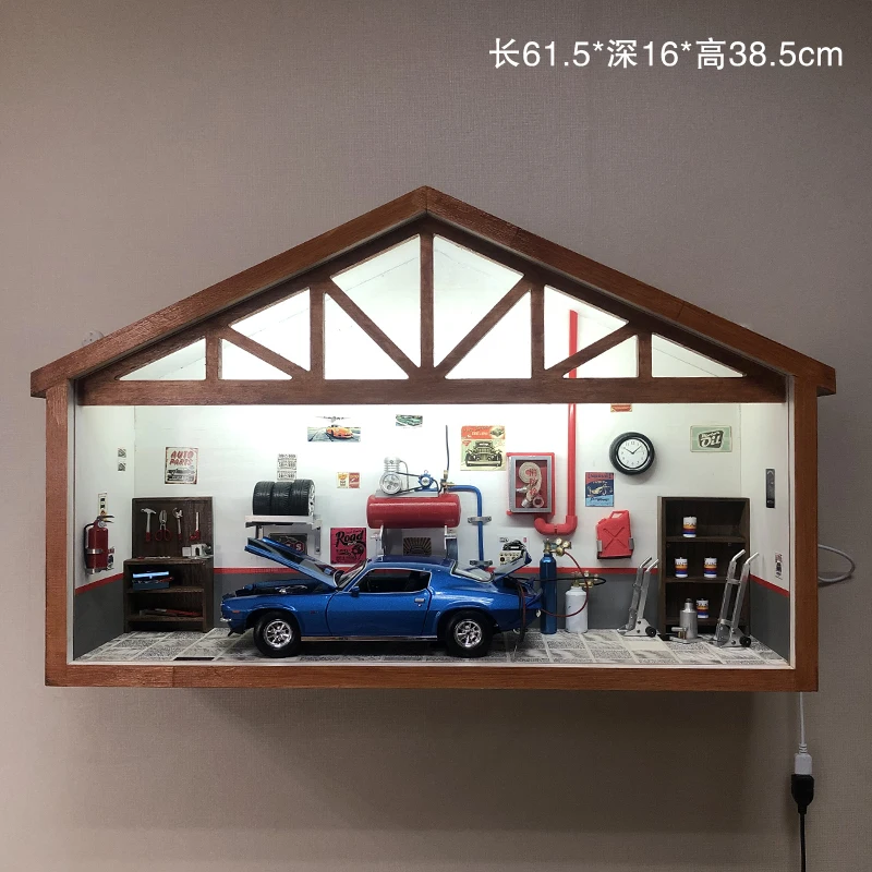 1:18 Car model maintenance scene solid wood with ligt pure handmade