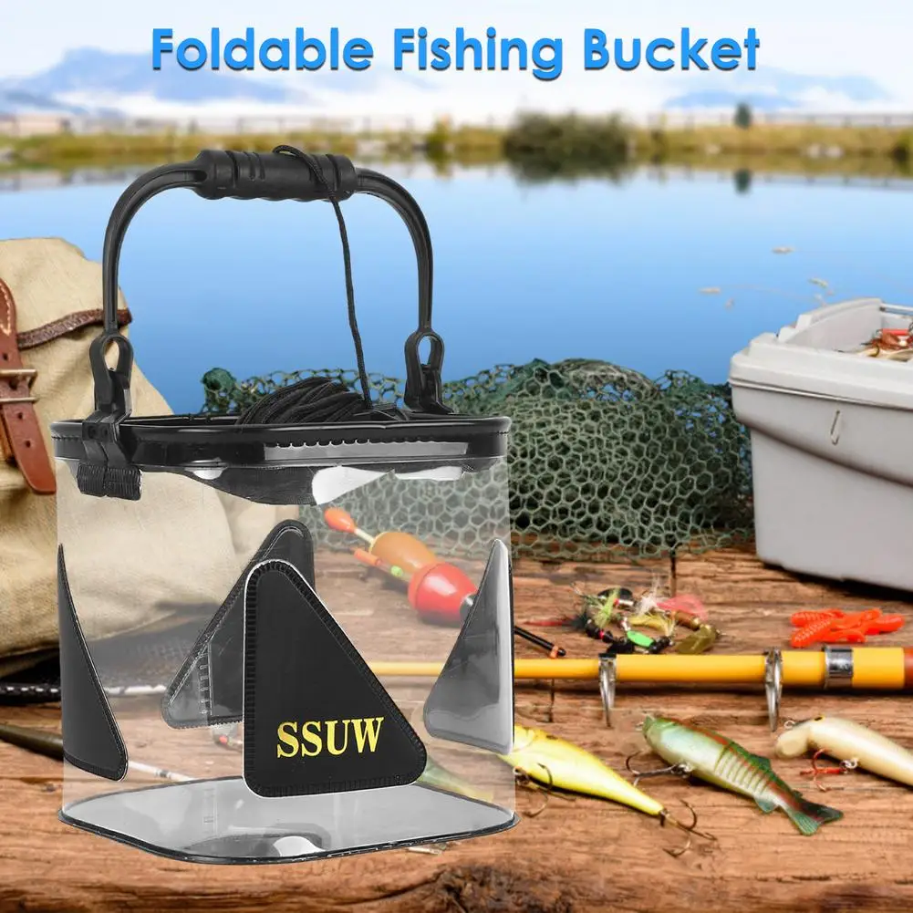 

Clear Fishing Bucket Water Storage Bag Foldable Transparent Bucket Small Water Container Outdoor Bait Keg Fishing Equipment