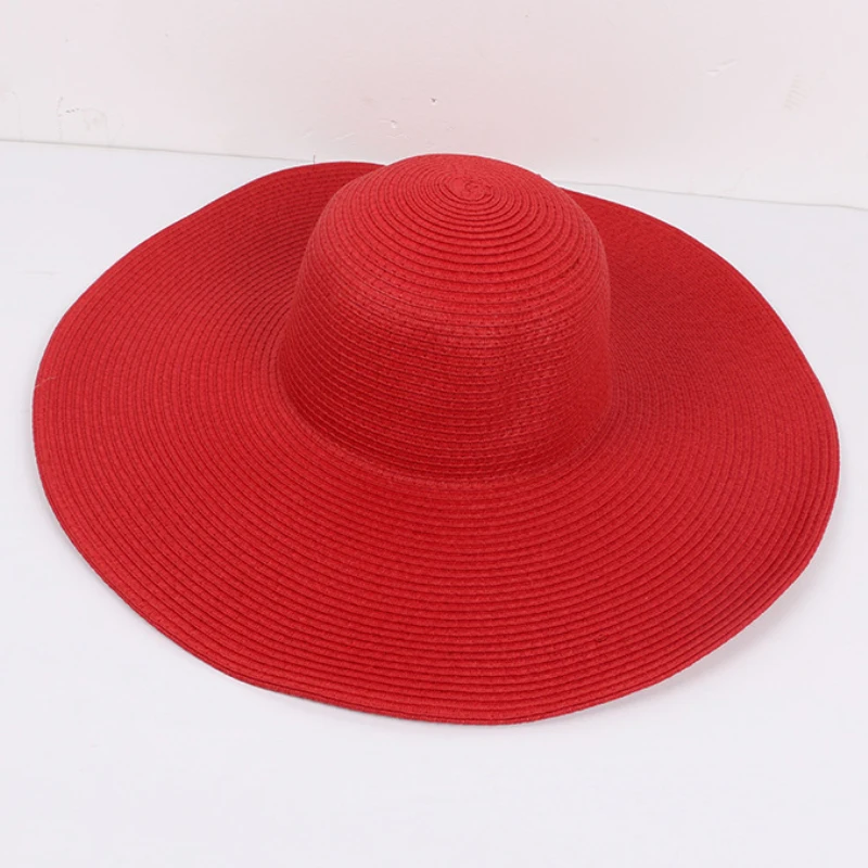 HT3062 Mode Große Große Breite Krempe Hut Solide Plain Floppy Strand Sonnenhut Packable Sommer Hüte für Frauen Dame Stroh hut Strand Kappe – Detail 8
