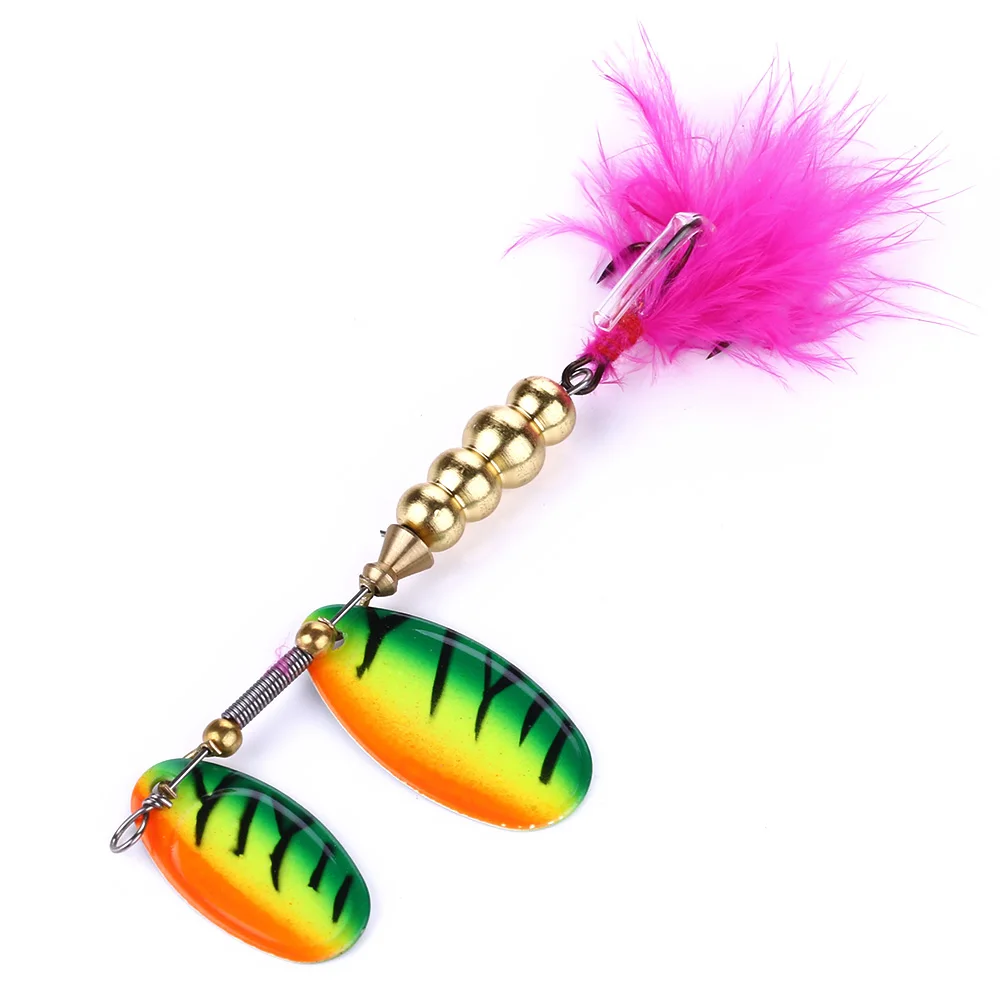 9CM 14G  Metal Fishing Lure Spoon Sequins Lure Bait Fishing Tackle Hard Bait Isca Artificial with feather hook