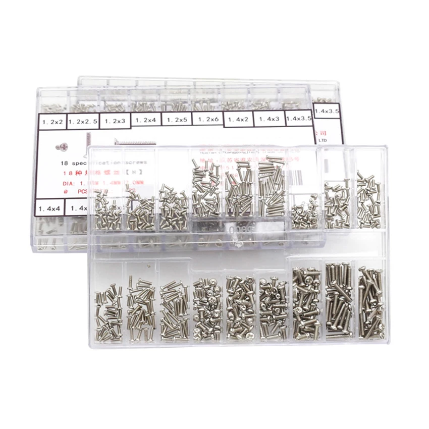 500PCS/Set 18 Size Phillips Head Tiny Eyeglass Screws Sunglass Spectacles Watch Repair Replace Micro Screws Parts Assortment Kit