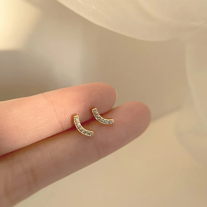 LIVVY Silver Color Simple Geometric Zircon Stud Earrings For Woman Trendy Elegant Temperament Birthday Party Jewelry