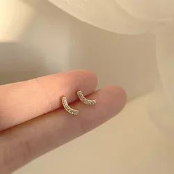 LIVVY Silver Color Simple Geometric Zircon Stud Earrings For Woman Trendy Elegant Temperament Birthday Party Jewelry