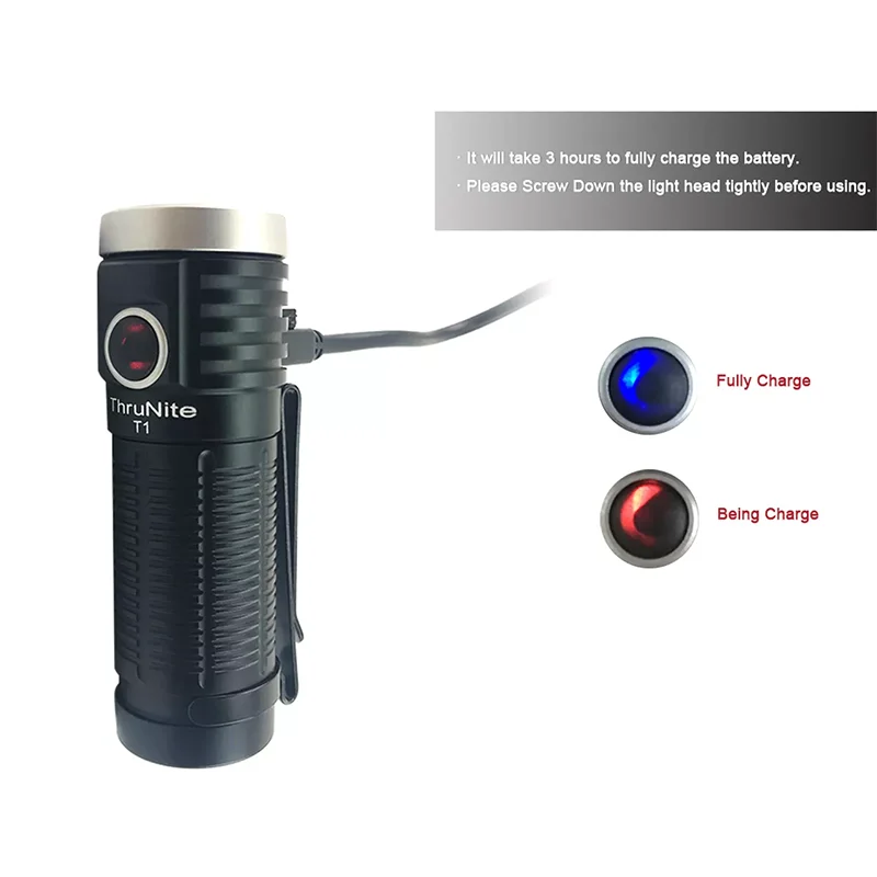 ThruNite T1 Handheld Flashlights 1500 Lumens Magnetic Tailcap USB Rechargeable EDC Stepless Dimming  Pocket Flashlight Original