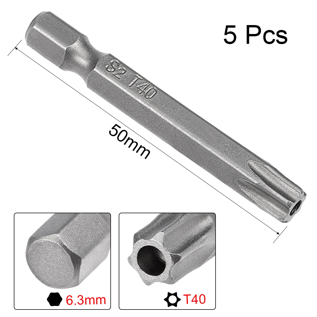 Uxcell 5 قطعة 1/4 "عرافة عرقوب T40 المغناطيسي الأمن توركس مفك بت 50 مللي متر طول