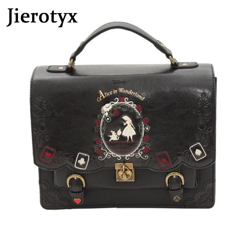 JIEROTYX plecak damski dziewczyna alicja torba w krainie czarów plecak szkolny torba torebki damskie torba czarny gotycki styl punkowy gorąca sprzedaż