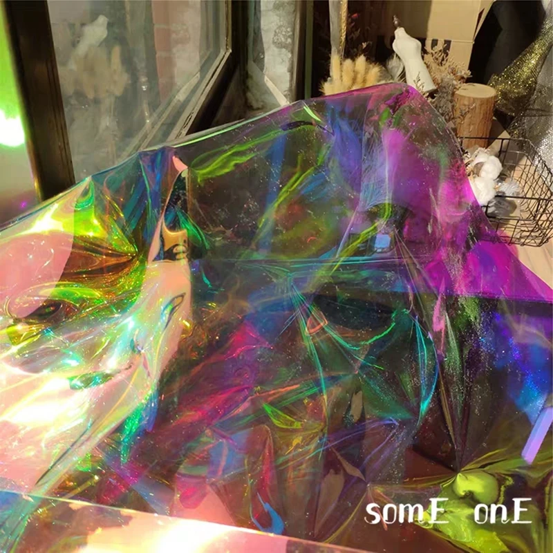 0.2mm Iridescent TPU Fabric Laser PVC Plastic Film DIY Waterproof Bags Rainbow Fluorescent Arts Decor Clothes Designer Fabric