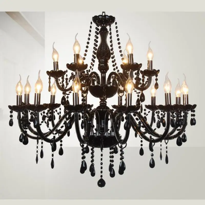 showcase hallway black Chandelier Led chrome Candle Lighting Hotel fixtures lampe Bedroom Dining Room Modern glass chandeliers