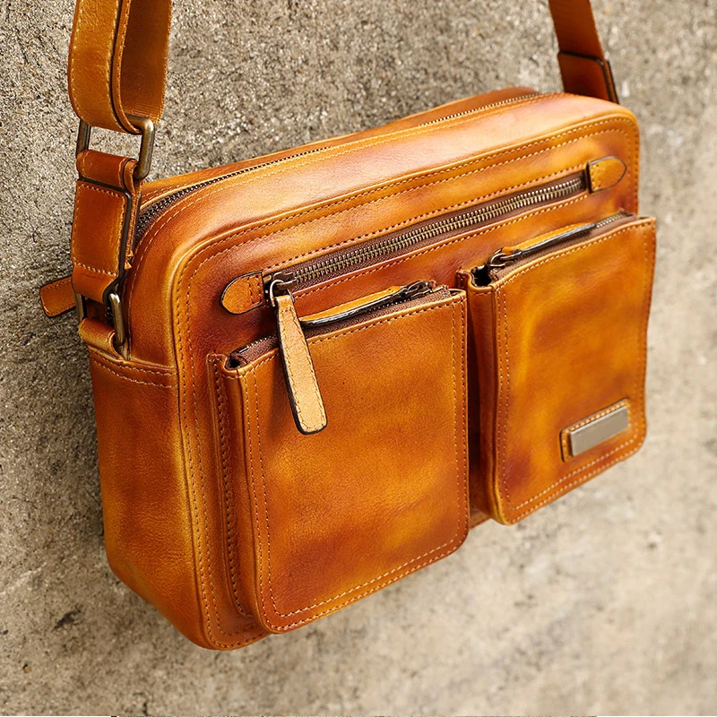 Messenger Bag Mens Cow Leather Bag Crossbody Briefcase Business Bag Casual Shoulder Bag Vintage Brown Handbag Travel Bag