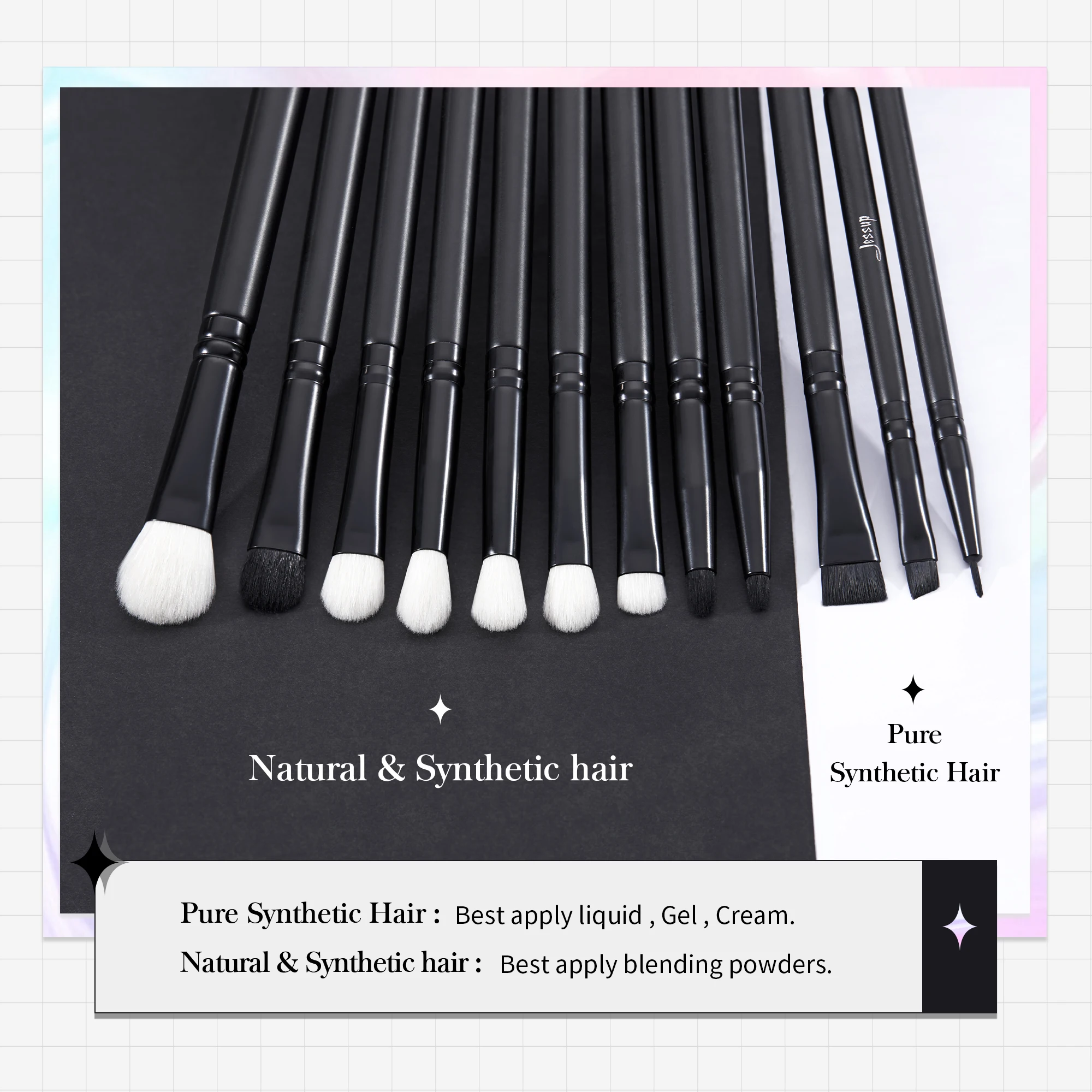 Jessup Eye Makeup Brushes Set,Eyeshadow Brush Set Blending Eyeliner Eyebrow Eyelash Shadow Spoolie,12pcs Mixed Hair Black T322