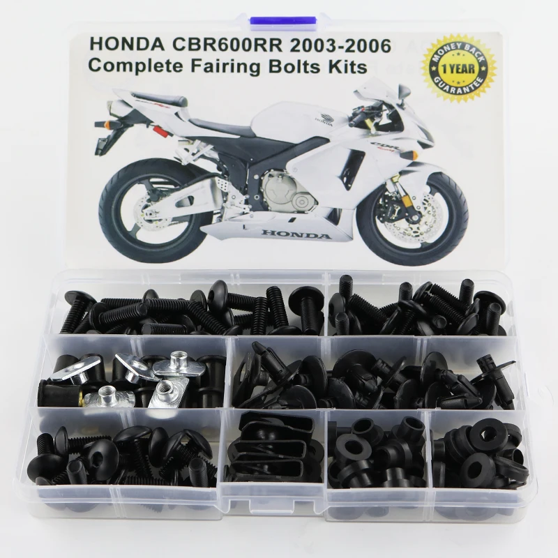 Passend für Honda CBR600RR 2003 2004 2005 2006, Motorrad-Komplett-Vollverkleidungsschrauben-Kits, Schrauben, Unterlegscheiben, Befestigungsmuttern aus Stahl