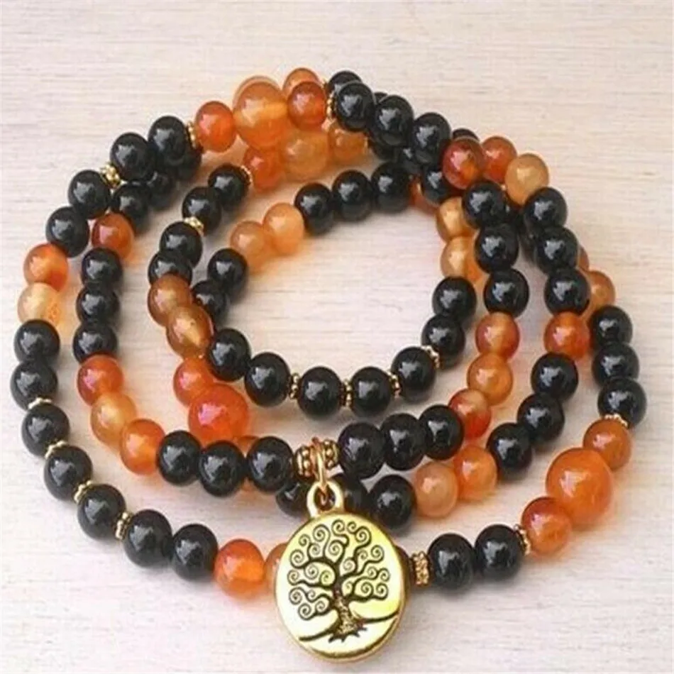 

6MM Black Onyx Bracelet 108 Beads Tree Of Life Pendant Buddhism Spirituality Mala Wrist Prayer Men Yoga