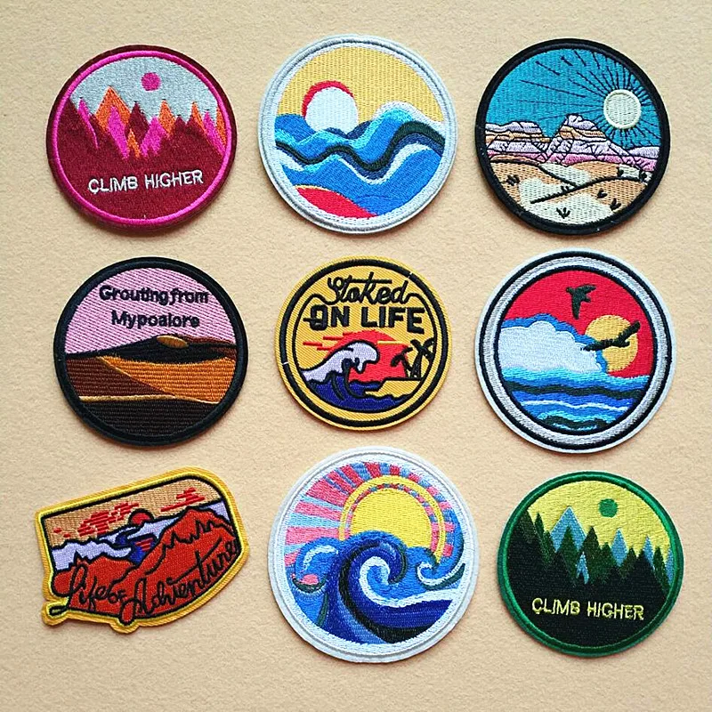 10pcs/lot Round Embroidery Patches Letters Nature Clothing Accessoriesbadge Applique Bag Iron Heat Transfer Biker Decoration