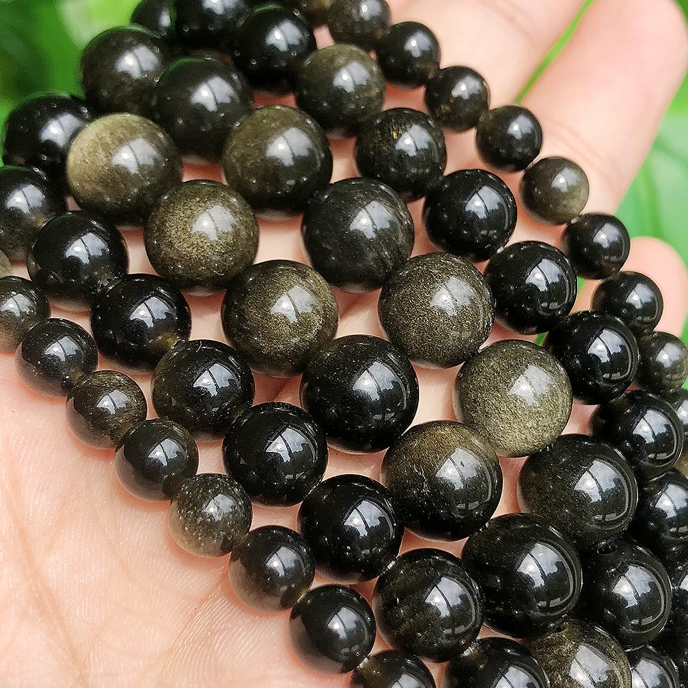 6/8/10mm Natural Gold Color Obsidian Stone Beads Round Loose Spacer Beads For Jewelry Making DIY Gift Bracelet Necklace 15\'\'