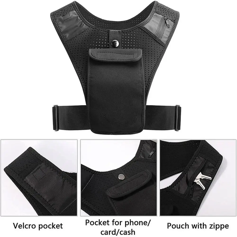 Reflective Running Vest Adjustable Shoulders Reflective Sports Vest Running Phone Bag Vest Chest Bag Cycling Vest