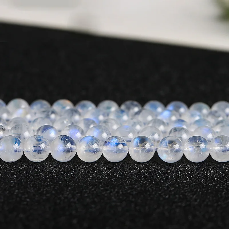 advanced Natural Genuine Flash Blue Light Moonstone Round Loose Stone Beads 3-18mm Fit Jewelry DIY Necklaces or Bracelets 15