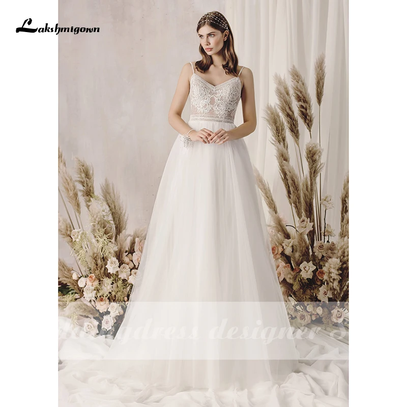 Lakshmigown-vestidos De Novia bohemios, línea A, tirantes finos, espalda abierta, tul Sexy, para boda, 2021