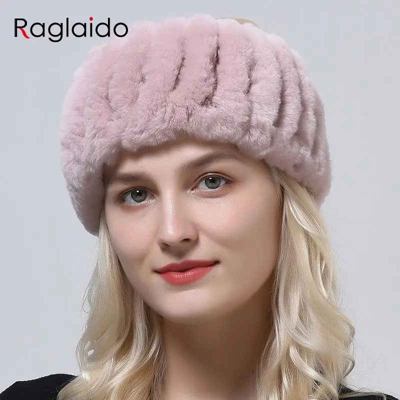 

headband women natural rex rabbit fur hairbands winter warm knitted headwear
