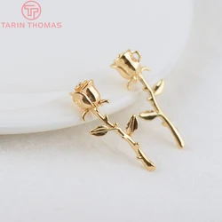 (1370)4PCS 10x25MM 24K Gold Color Brass Rose Flower Branch Pendants Charms High Quality DIY Jewelry Findings Accessoriess