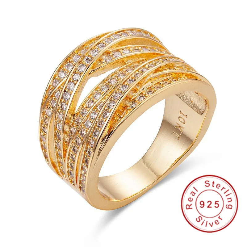 Luxury 10kt gold 925 silver Ring Fashion with pave Simulated diamond Compatible Fit Rings for European Women men Tow style