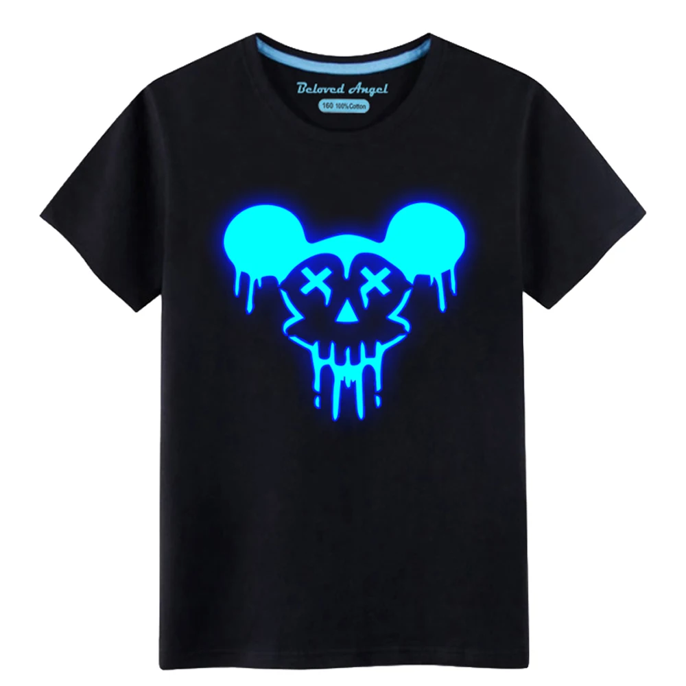 New Fashion Kids Boys T Shirt Funny Printed Luminous Tee Shirts Toddler Girls Tops Baby T-shirts Children Clothing 3-15 Years