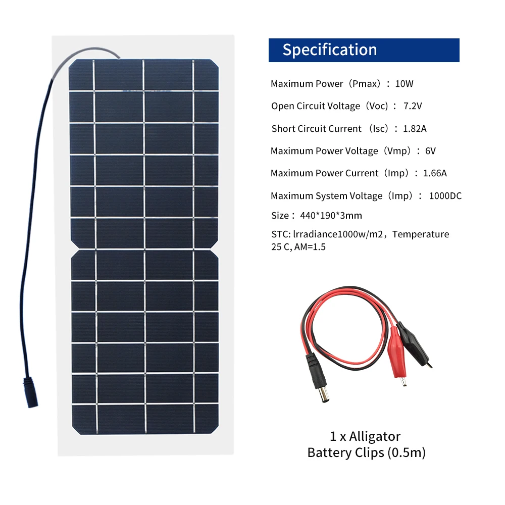 Portable 10W 6V Flexible Solar Panel Monocrystalline Cell Solar Charger For Outdoor Camping Cycling Travel Phone Battery Charge