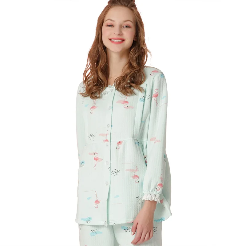 New autumn and winter maternity set long sleeve lactation garment maternity pajamas can wear air cotton yuezi outside