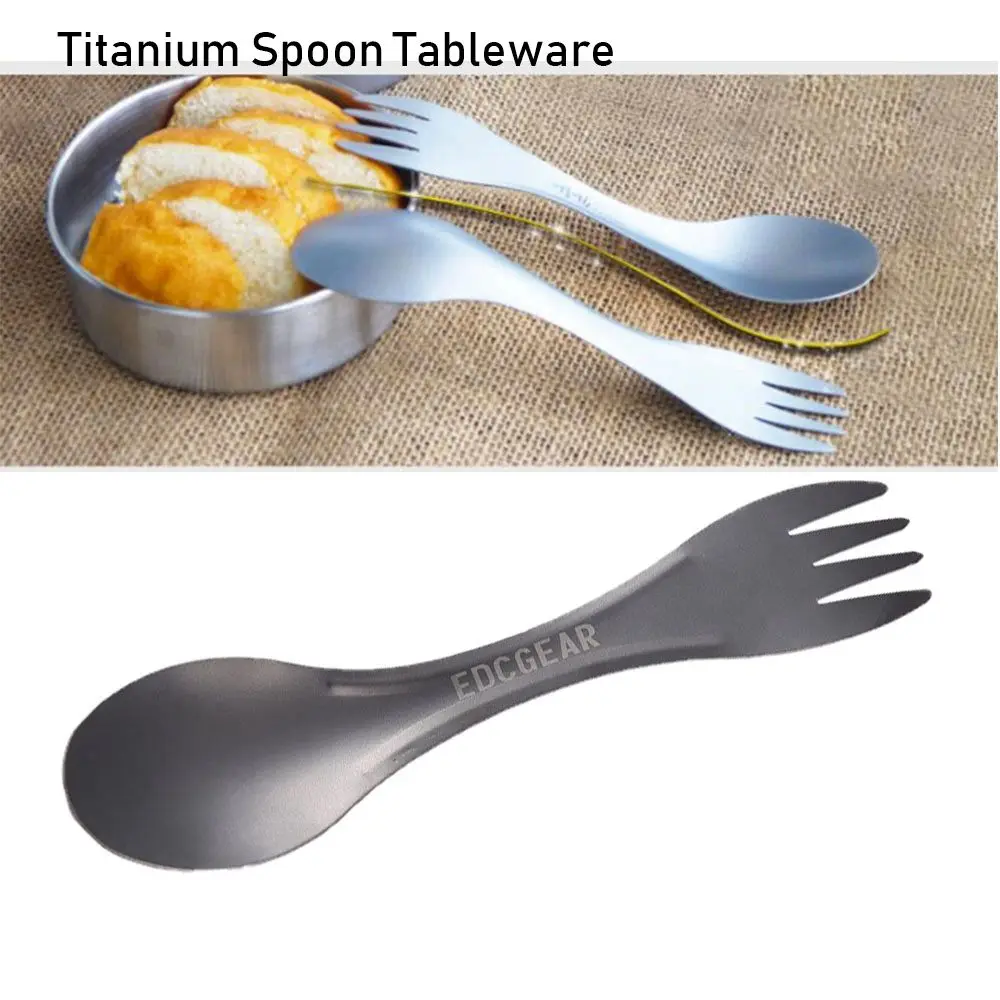 EDC Outdoor Camping Portable Picnic Titanium Spoon Cookware Titanium Alloy Fork Ultralight Pure Titanium Spork