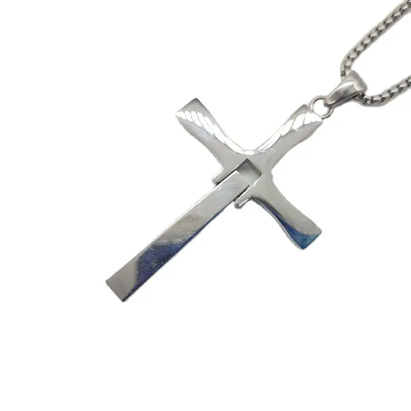 Mens Cool Fast and Furious Dominic Toretto Cross Necklace Pendant Silver Gold Color Titanium Steel Cross Necklace Men jewelry