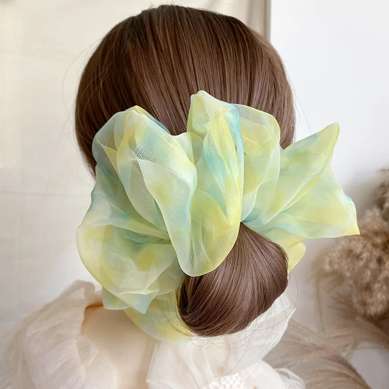 1PC Spring Summer Net Yarn Hair Bow Scrunchies Large Organza Women Elastic Hair Band Ponytail Holder Hair Tie Girls Accessories