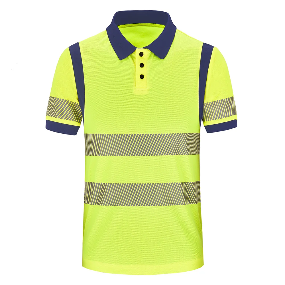 AYKRM-Reflexivo Segurança Polo Shirt, alta visibilidade, manga curta, secagem rápida, Workwear Construção, XS-6XL