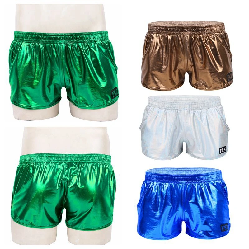 Male Men Shiny Metallic Boxer Shorts Hot Pants Low Rise Stage Performance Rave Clubwear Costume Shorts Trunks Underpants Bottoms