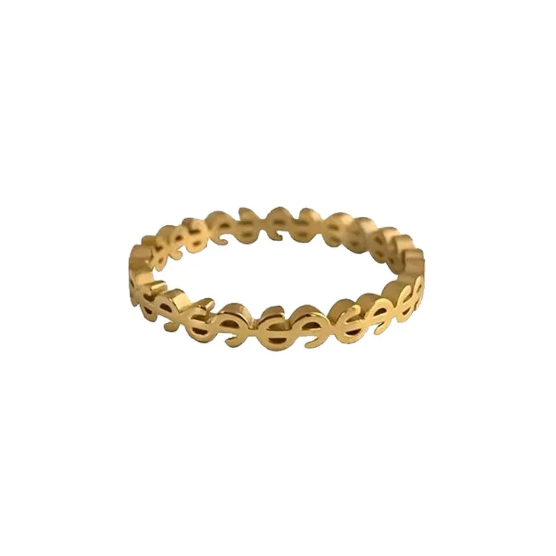YUN RUO 2021 Personality Fashion Coin Symbol Titanium Steel 18K Gold Plated Index Finger Ring Woman Factory Wholesale Not Fade