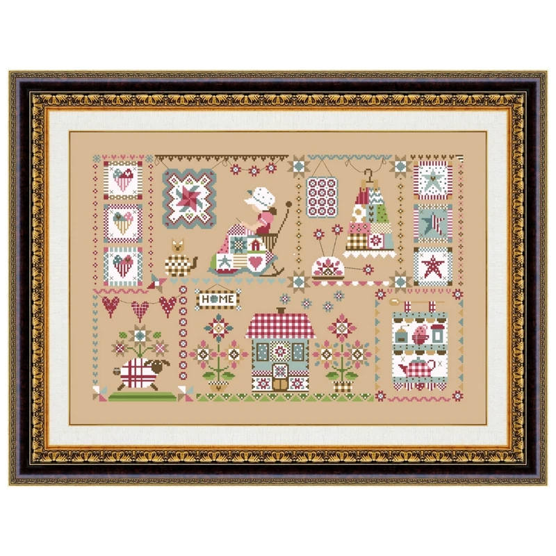 Patchwork town Cross-stitch embroidery sets pattern design 18ct 14ct 11ct flaxen linen canvas embroider DIY needlework