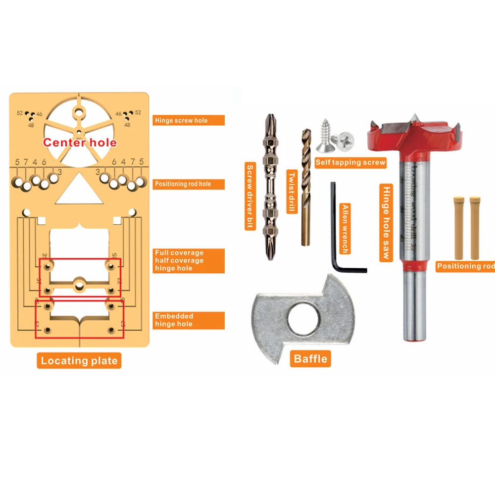 NEW Multi-function Hinge Hole Positioner Set Twist Drill Screw Driver Bit Woodworking Door Hole Opener Cabinet Accessories Tools