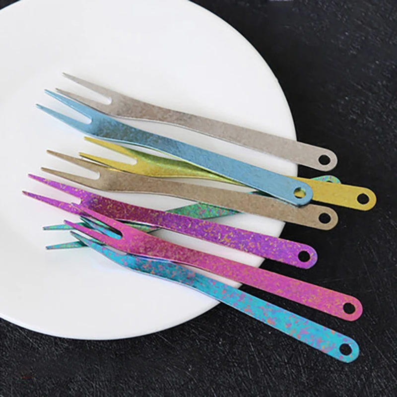 Titanium Alloy Fruit Fork Fruit Check EDC Tableware Small Fork Creative