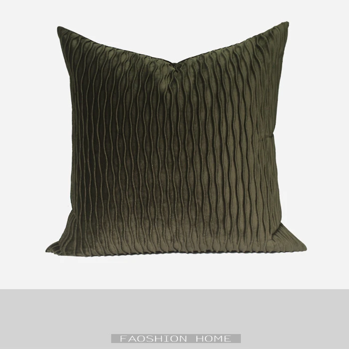 Army Green Crimped Wavy Striped Square Pillowcase Cushion Cover Removable and Washable Throw Pillows for Living Room Sofa