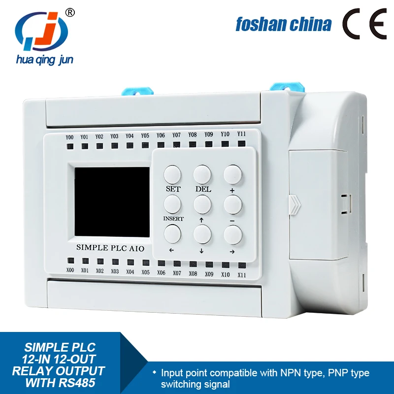 Huaqingjun 12-in 12-out Relay Output PLC RS485 Communication Modbus RTU PLC for Meter