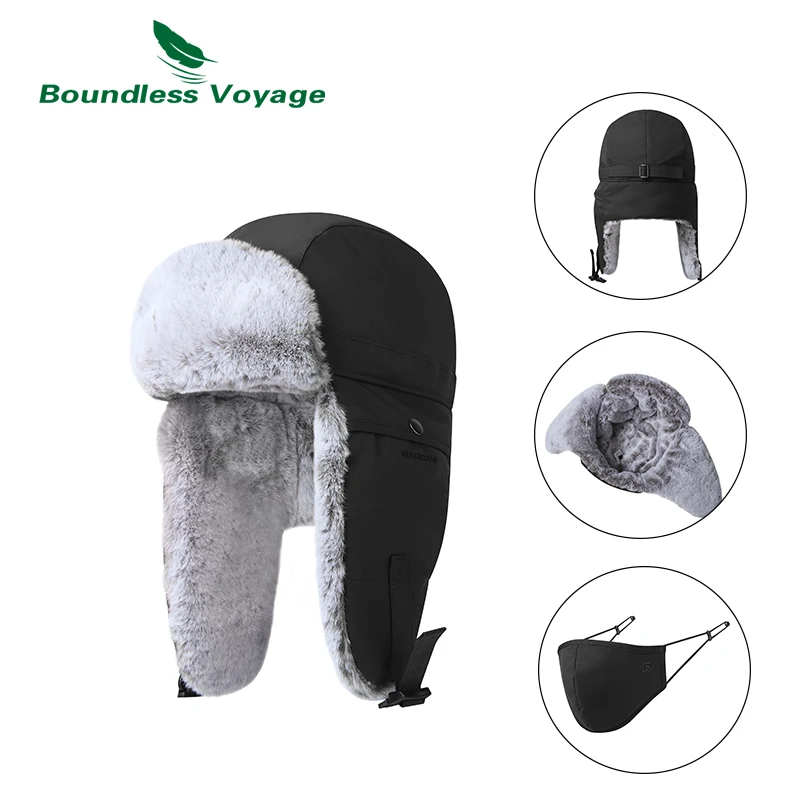 Boundless Voyage Unisex Winter Ear Flap Women‘s Men's Bomber Hat Russian Trooper Trapper Bomber Hat Ushanka Hunting Furry Hat