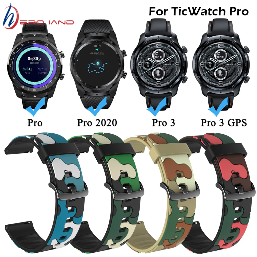 Camouflage Band For Ticwatch Pro 3 GPS Silicone Strap For Ticwatch Pro/E2/S2 Replacement Wristband Universal Bracelet Belt