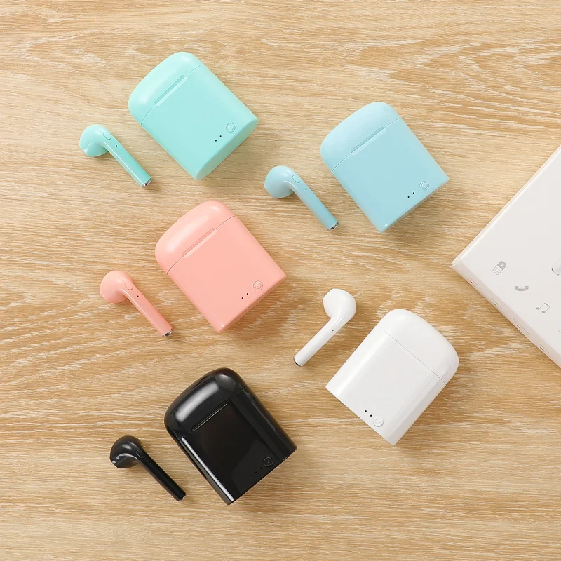 I7s TWS 무선 헤드폰 블루투스 5.0 이어폰 스포츠 이어버드 i7 미니 TWS 헤드셋, 모든 스마트 폰용 마이크 이어폰 포함