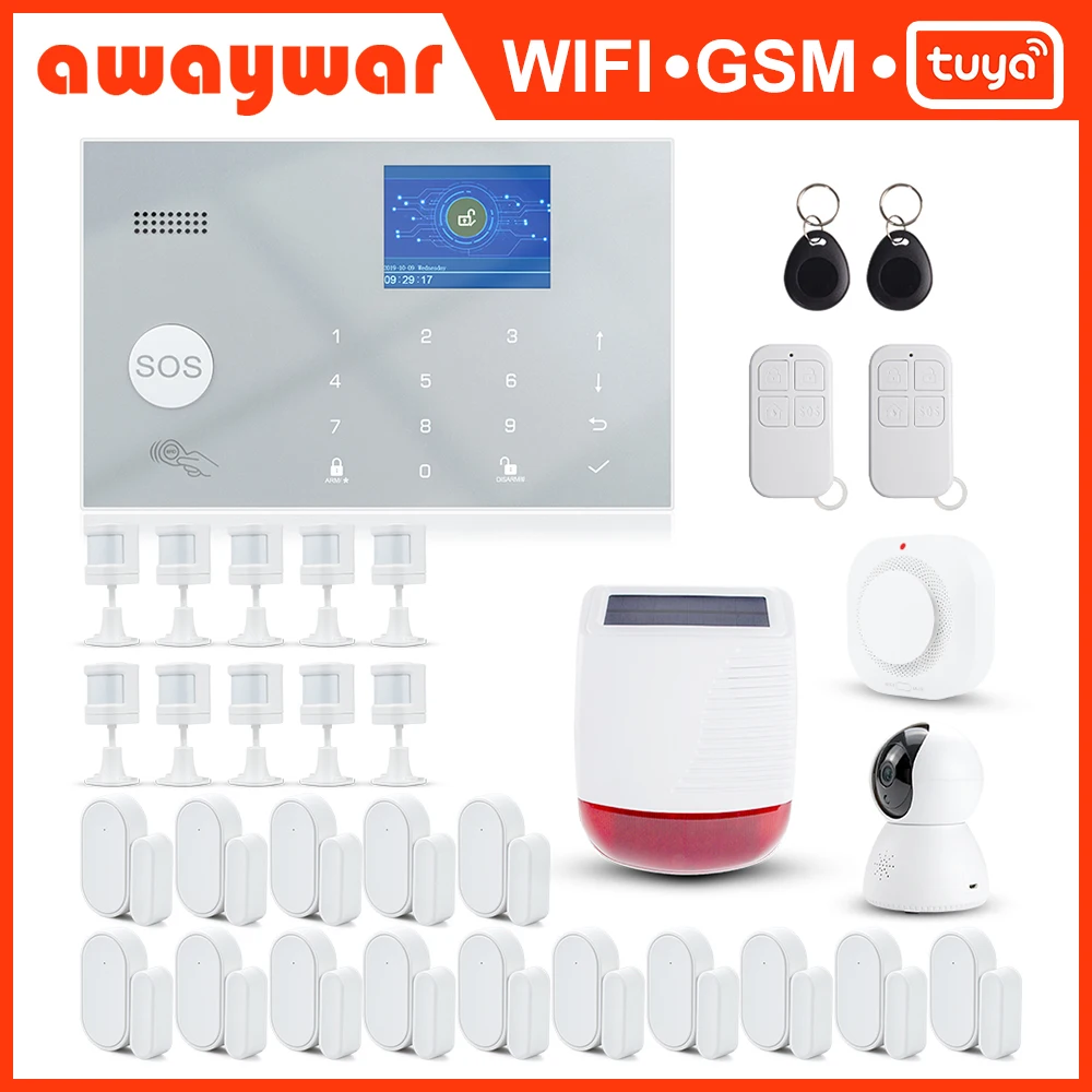 

Система сигнализации Awaywar Tuya, беспроводной детектор двери, 433 МГц, Wi-Fi, GSM, RFID, дистанционное управление через приложение, PIR