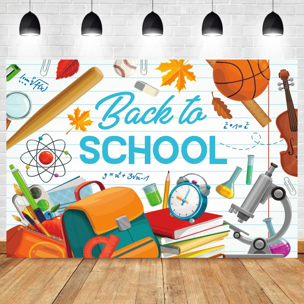 

Laeacco Back To School Cartoon School Supplies Photography Background Scene Party Photographic Backdrop For Photo Studio Wall