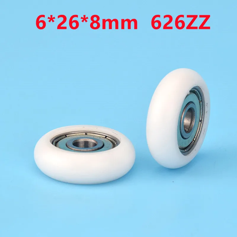 

20pcs/100pcs 6*26*8mm 626ZZ Bearing Coated Plastic Pulley POM Shell Spherical Radian Radius 4.5mm Aluminium Profile Track Wheel